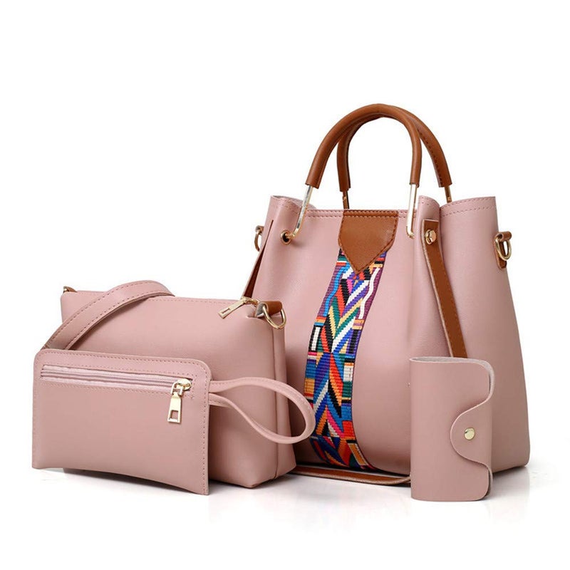 AlwaySky Women Handbag Set 4 in 1 Soft PU Leather Top Handle Bag, Tote Bag, Shoulder Bags Crossbody Bag Wallet Purse Set (Pink) - Image 1